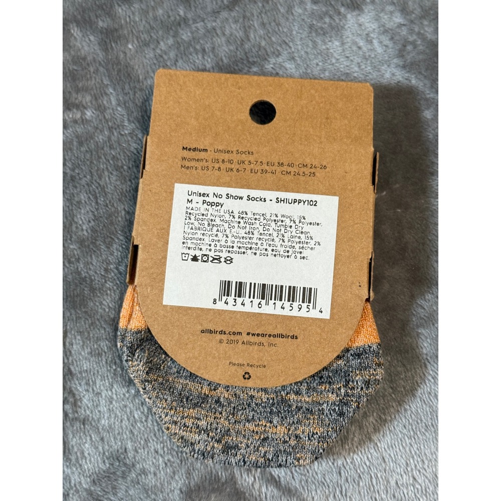 Allbirds Unisex No Show Socks Medium Poppy Women 8-10 Men 7-8 Grey Orange Trino - Picture 2 of 3